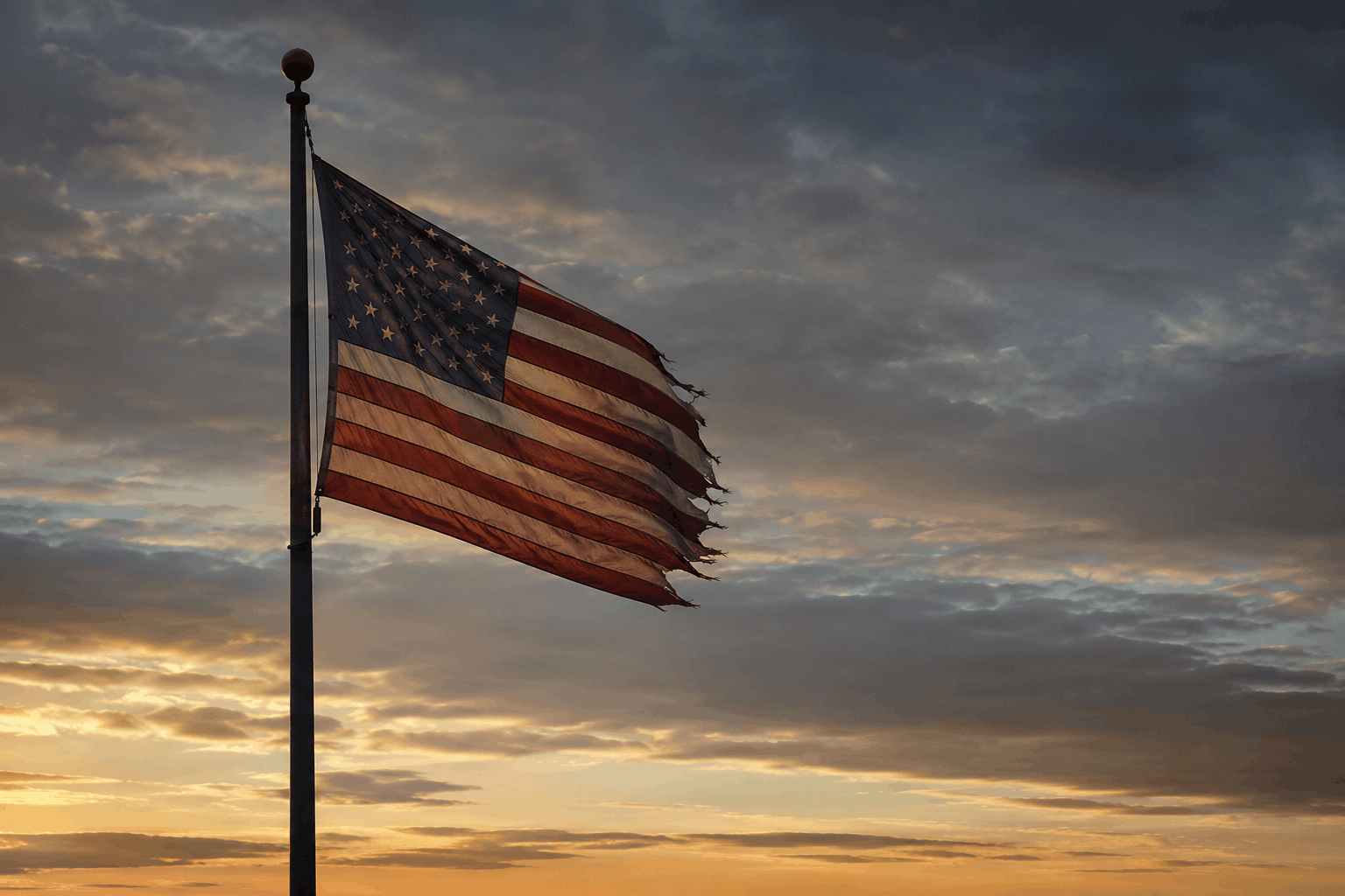 American Flag Dramatic Sunset Sky